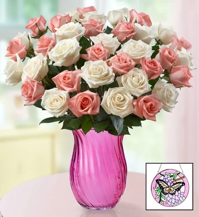 Lovely Mom Roses - With their timeless beauty, our delicate pink and white roses are just the gift to let every mom know how much she’s loved. Whether you’re surprising your wife, your sister, or the woman you call Mom, these blooms will let you express yourself perfectly.