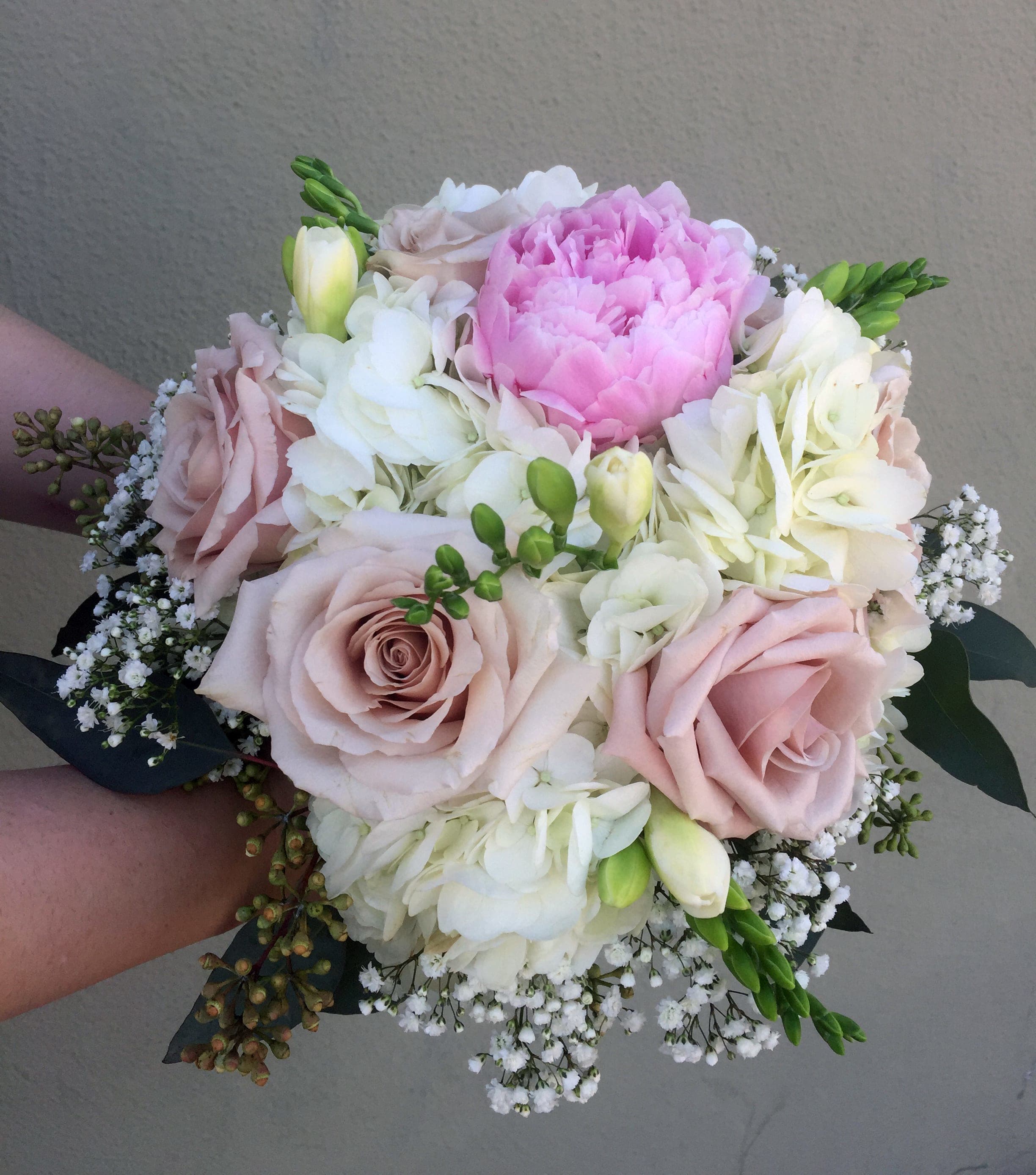 hydrangea and garden rose bouquet