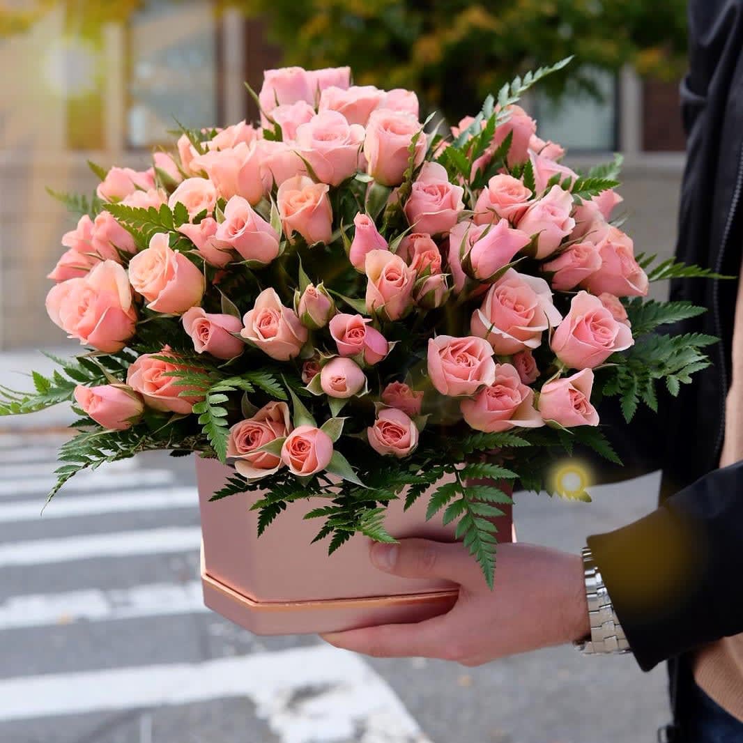 Pink spray roses in a box in Brooklyn, NY Wow Boom Bloom Inc