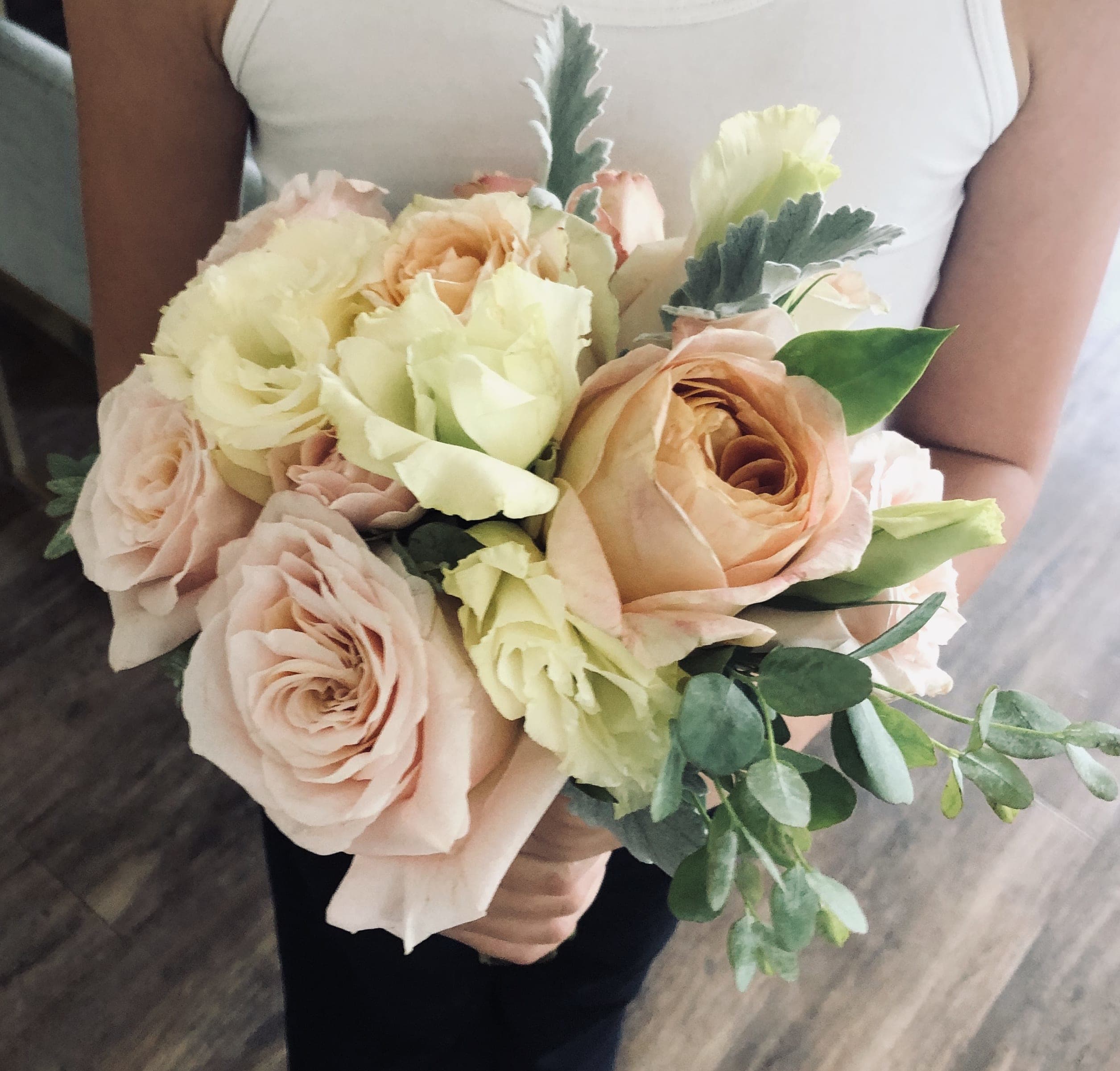  Brides maid Bouquet #EBB2 - Perfect match for bridal bouquet EBB1 soft pastel naturally open garden roses french satin ribbon