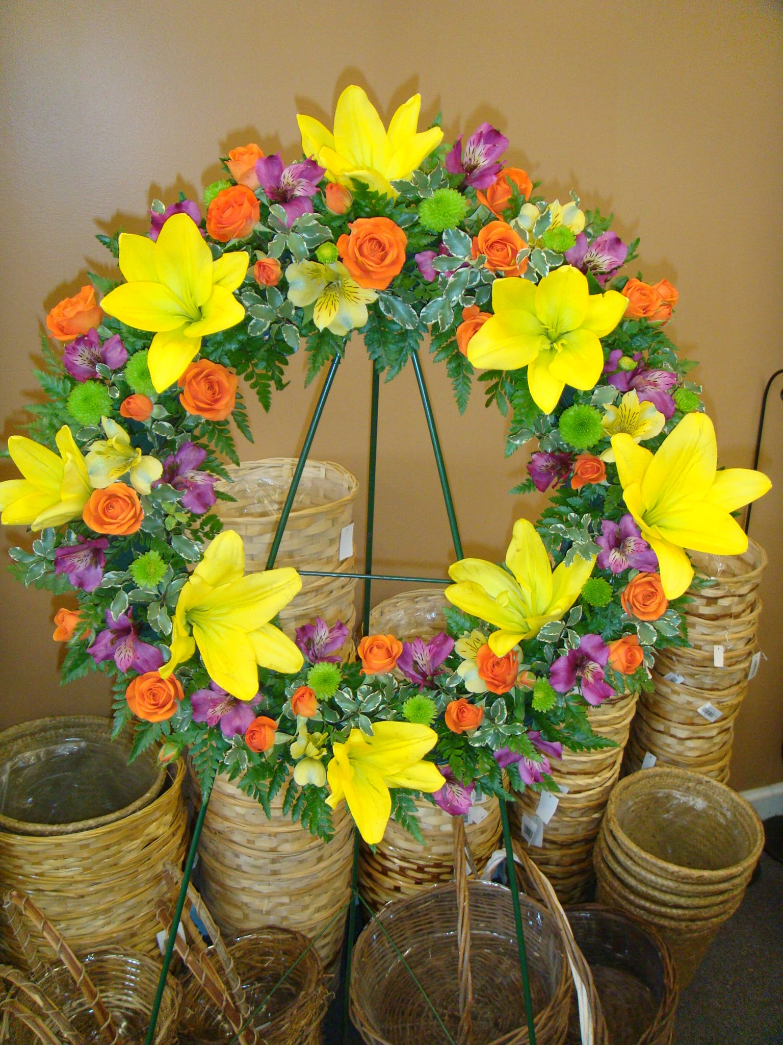 Garden Of Eden Sympathy Wreath  - Garden Of Eden Sympathy 18&quot; Wreath on 54&quot; Easel Stand