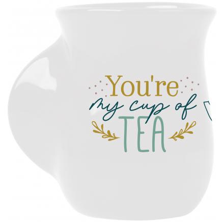 You're My Cup of Tea Mug - Warm your heart and your hands with this uniquely designed, inspirational mug. Mug features a deep contoured pocket handle - molded so your hands can comfortable surround the mug for warmth. Designed for right-handed use.  Size: 5&quot;W x 5&quot;H x 4&quot;D
