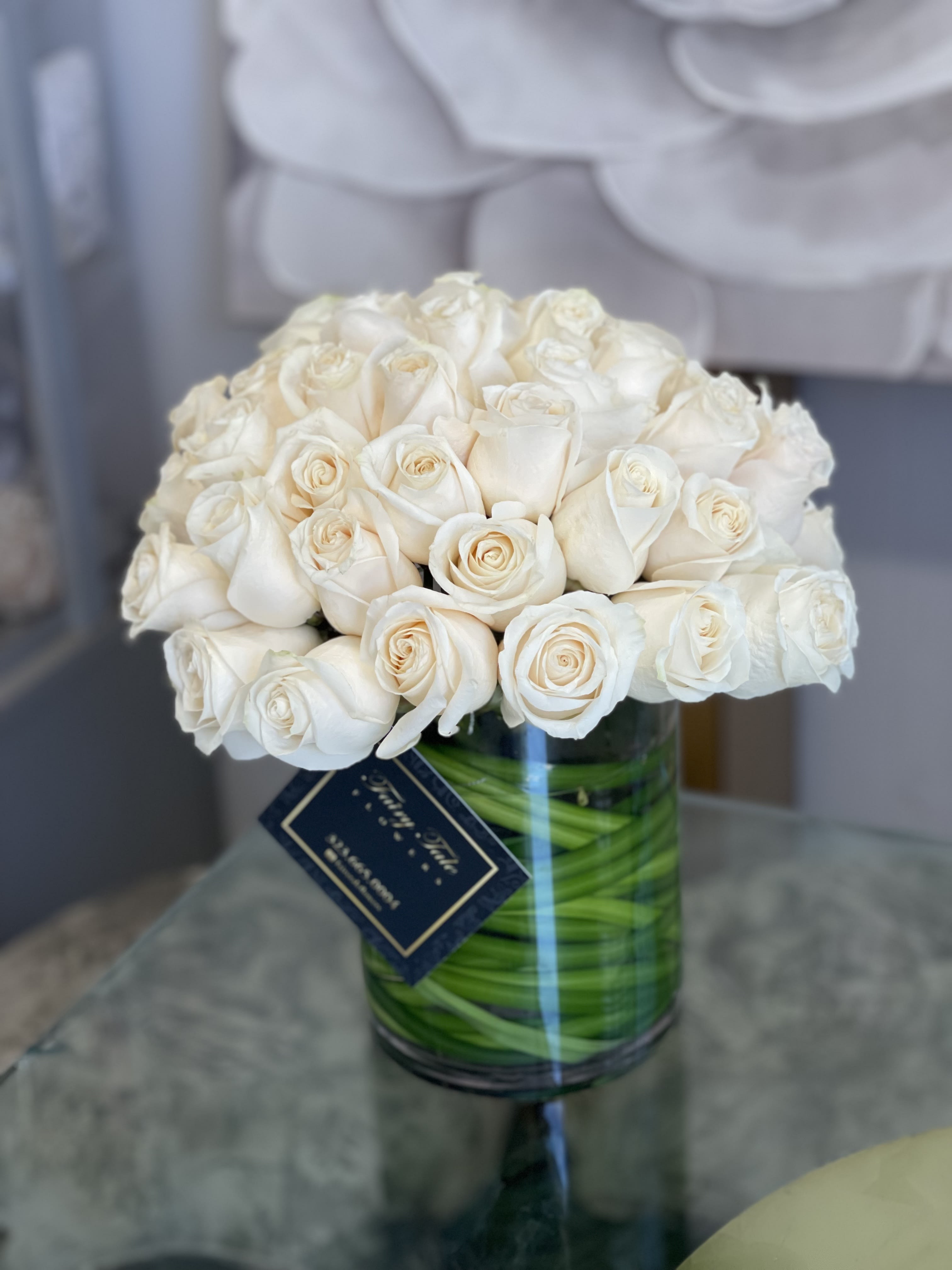 Lime Dayz - 3 dozen white rose bouquet in a vase