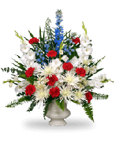 Red, white and blue spray.  137913 - Red white and blue flowers perfect for a veteran .   PHOTO SHOWS THE LARGE  (PREMIUM)