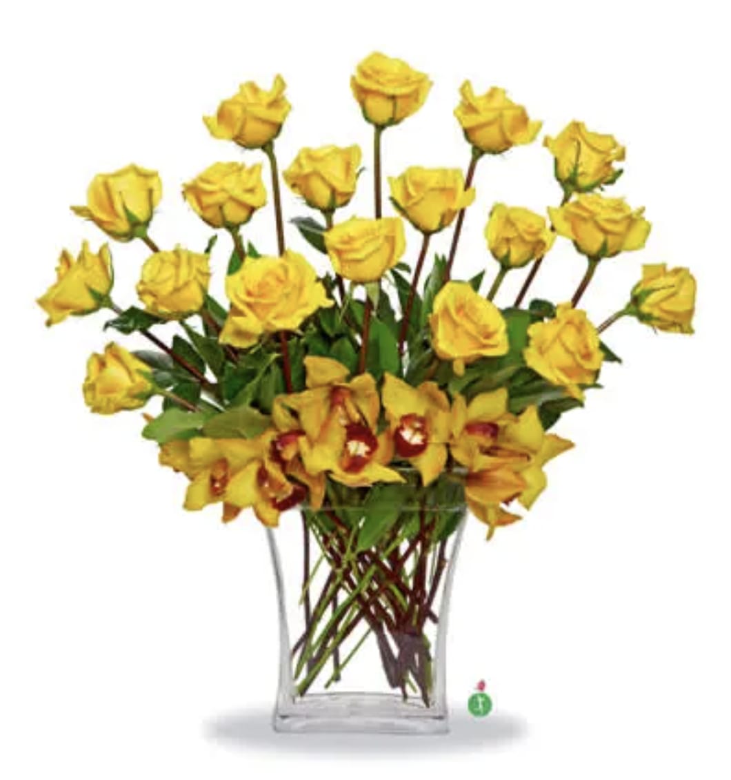 Golden Days Golden Days - A spectacular arrangement of butter-yellow roses - rising up from a base of golden-hued orchids - is a luxurious and eye-catching gift that will light up the room. It's a floral gift that's as good as gold. Available in many colors.