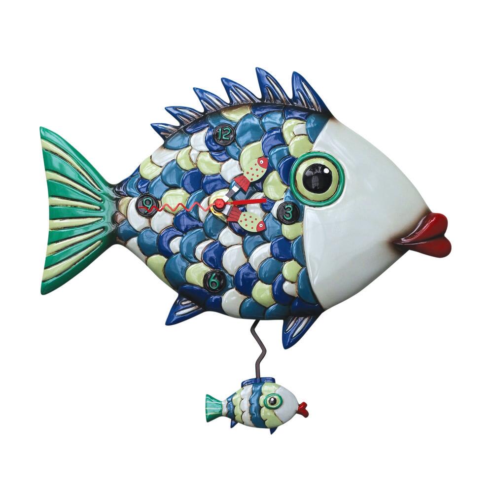 Allen Designs Fishy Lips Clock - Fishy Lips is on the lookout for nautical friends! Checking the time is fun with this colorful, swimming little chum. Our whimsical pendulum clocks add a unique burst of personality to any room! Materials Polyresin Measurements of Product 12 in H x 2 in W x 11 in L