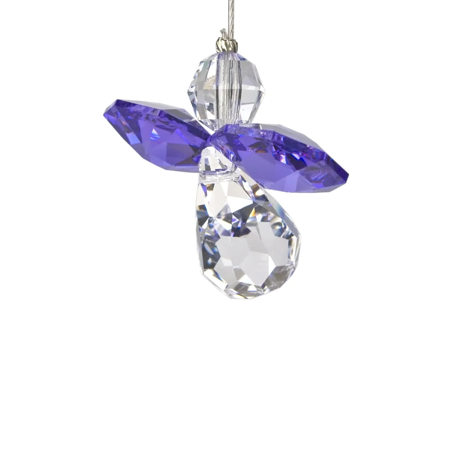 WC Crystal Guardian Angel - Amethyst (February) - A crystal angel to watch over you. Amethyst is the birthstone for February and represents the values of wisdom, security and spirituality.  Works equally well as a sun catcher or Christmas ornament or hung in an office or dorm room. It's especially beautiful when hanging in the window or in front of a light.  Recommended for indoor use.  This product is handcrafted with pride in the U.K., therefore sizes can vary.  Not boxed, this crystal suncatcher comes ready to give with a sheer organza bag.  Woodstock Crystal Suncatchers — they do for light what our chimes do for sound™ Genuine Austrian crystals Nylon-coated tigertail wire Overall Length: 1 inches [Length: 6'' w/ wire] Individual Item Weight: 0.01 lb. Made in the United Kingdom