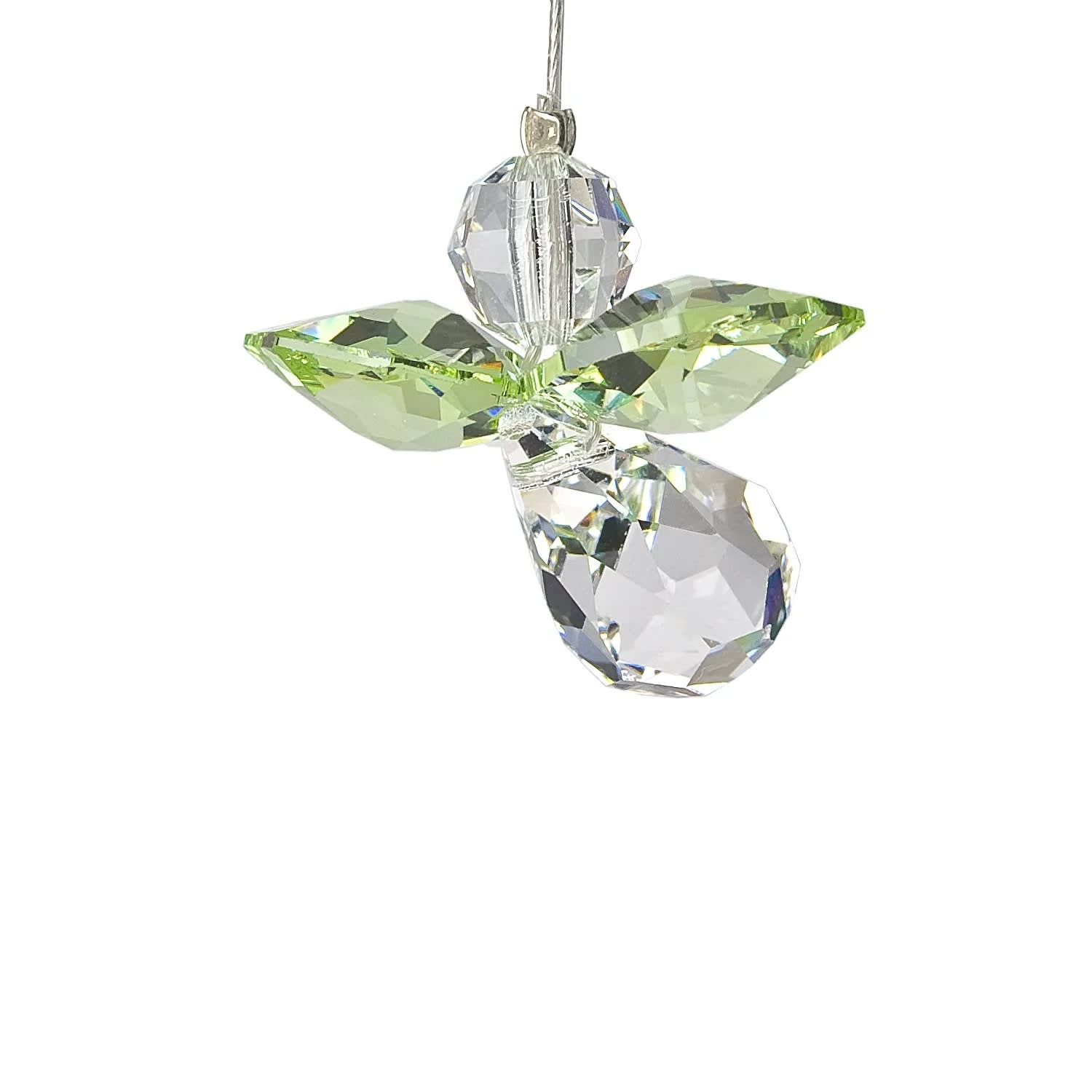 WC Crystal Guardian Angel - Peridot (August) - A crystal angel to watch over you. Peridot is the birthstone for August and represents the values of fame, protection and success.  Works equally well as a sun catcher or Christmas ornament or hung in an office or dorm room. It's especially beautiful when hanging in the window or in front of a light.  Recommended for indoor use.  This product is handcrafted with pride in the U.K., therefore sizes can vary.  Not boxed, this crystal suncatcher comes ready to give with a sheer organza bag.  Woodstock Crystal Suncatchers — they do for light what our chimes do for sound™ Genuine Austrian crystals Nylon-coated tigertail wire Overall Length: 1 inches [Length: 6'' w/ wire] Individual Item Weight: 0.01 lb. Made in the United Kingdom