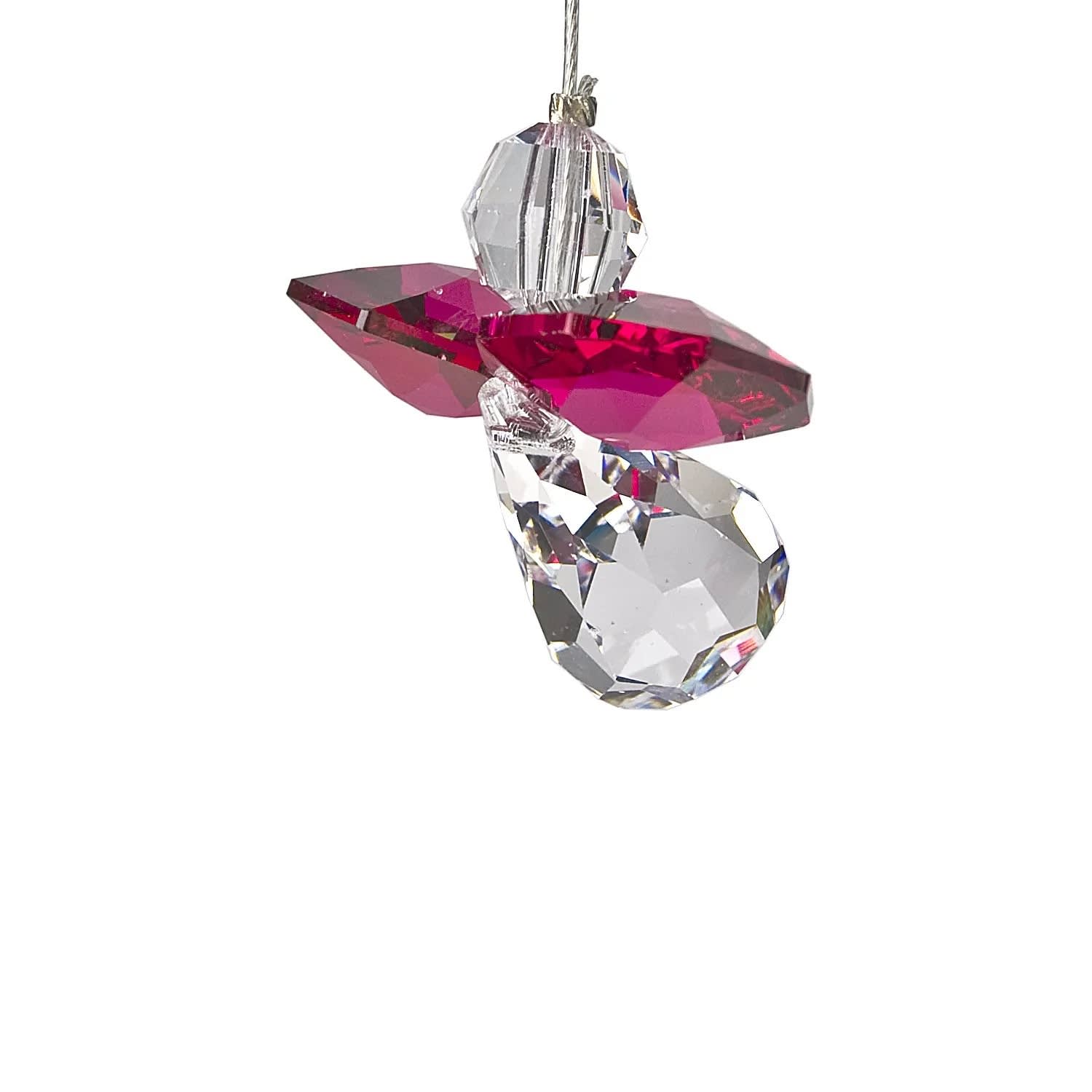WC Crystal Guardian Angel -July (Ruby) - A crystal angel to watch over you. Ruby is the birthstone for July and represents the values of love, integrity and passion.  Works equally well as a sun catcher or Christmas ornament or hung in an office or dorm room. It's especially beautiful when hanging in the window or in front of a light.  Recommended for indoor use.  This product is handcrafted with pride in the U.K., therefore sizes can vary.  Not boxed, this crystal suncatcher comes ready to give with a sheer organza bag.  Woodstock Crystal Suncatchers — they do for light what our chimes do for sound™ Genuine Austrian crystals Nylon-coated tigertail wire Overall Length: 1 inches [Length: 6'' w/ wire] Individual Item Weight: 0.01 lb. Made in the United Kingdom