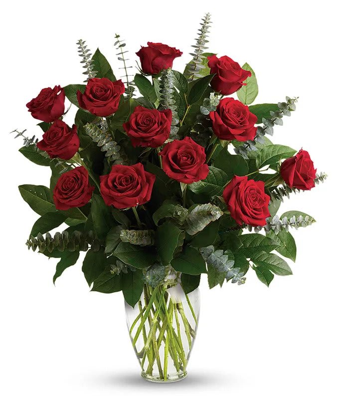 Classic Red Rose Bouquet - Passionate red roses are the perfect way to show how you feel. Accented with greenery &amp; eucalyptus. 