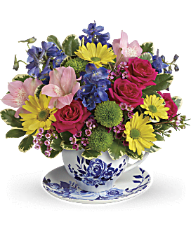 DUTCH GARDEN TEA CUP DUTCH GARDEN TEA CUP - BRIGHT COLORS OF SUMMER MIX IN KEEPSAKE CUP AND SAUCER