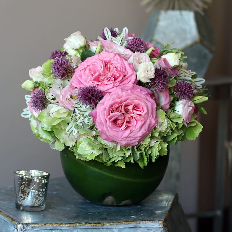 Antique hydrangea highlighted with garden roses - custom colors available