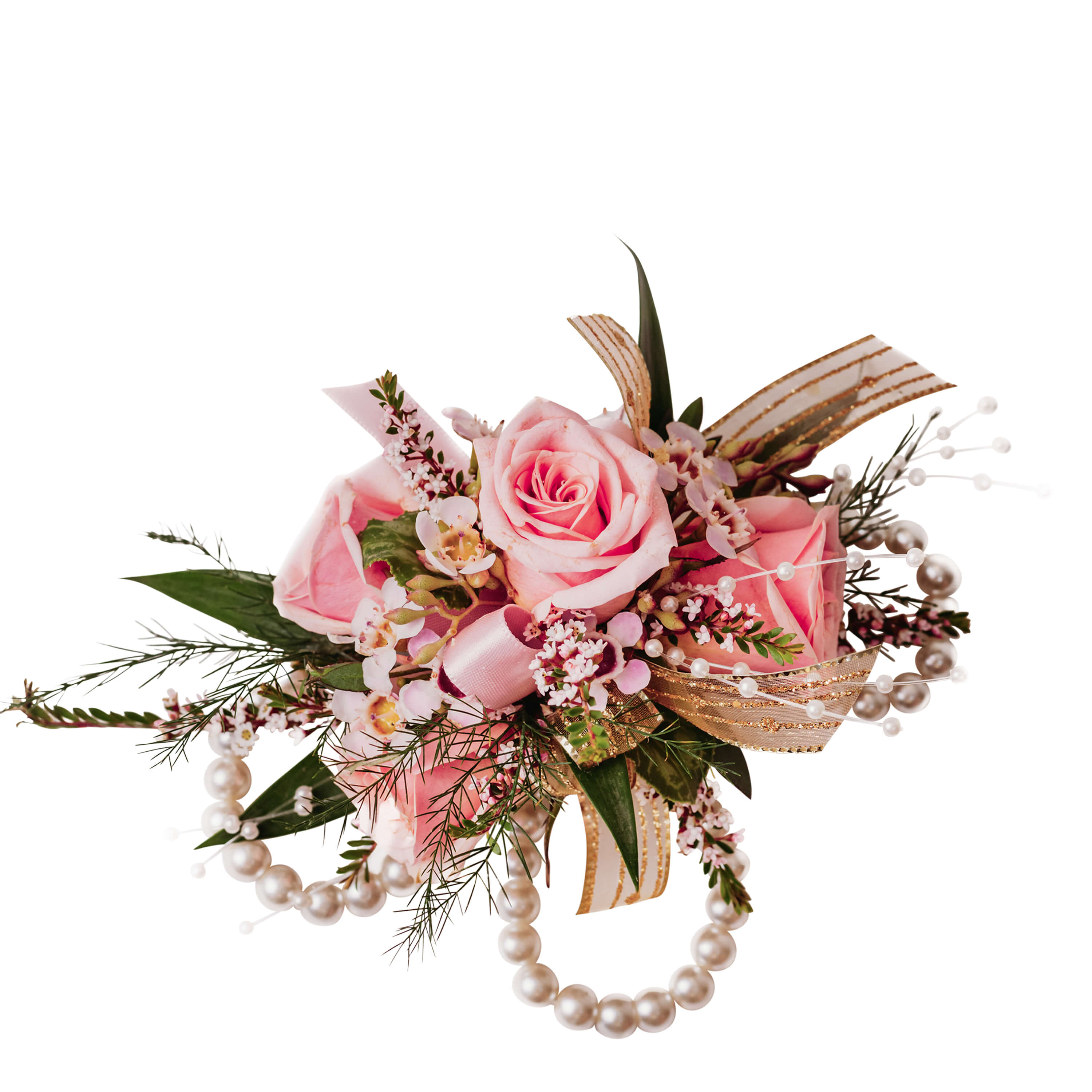 Molly Corsage - TMF-1545 - Our Molly Corsage features pale pink roses and buds on a pearl bracelet.