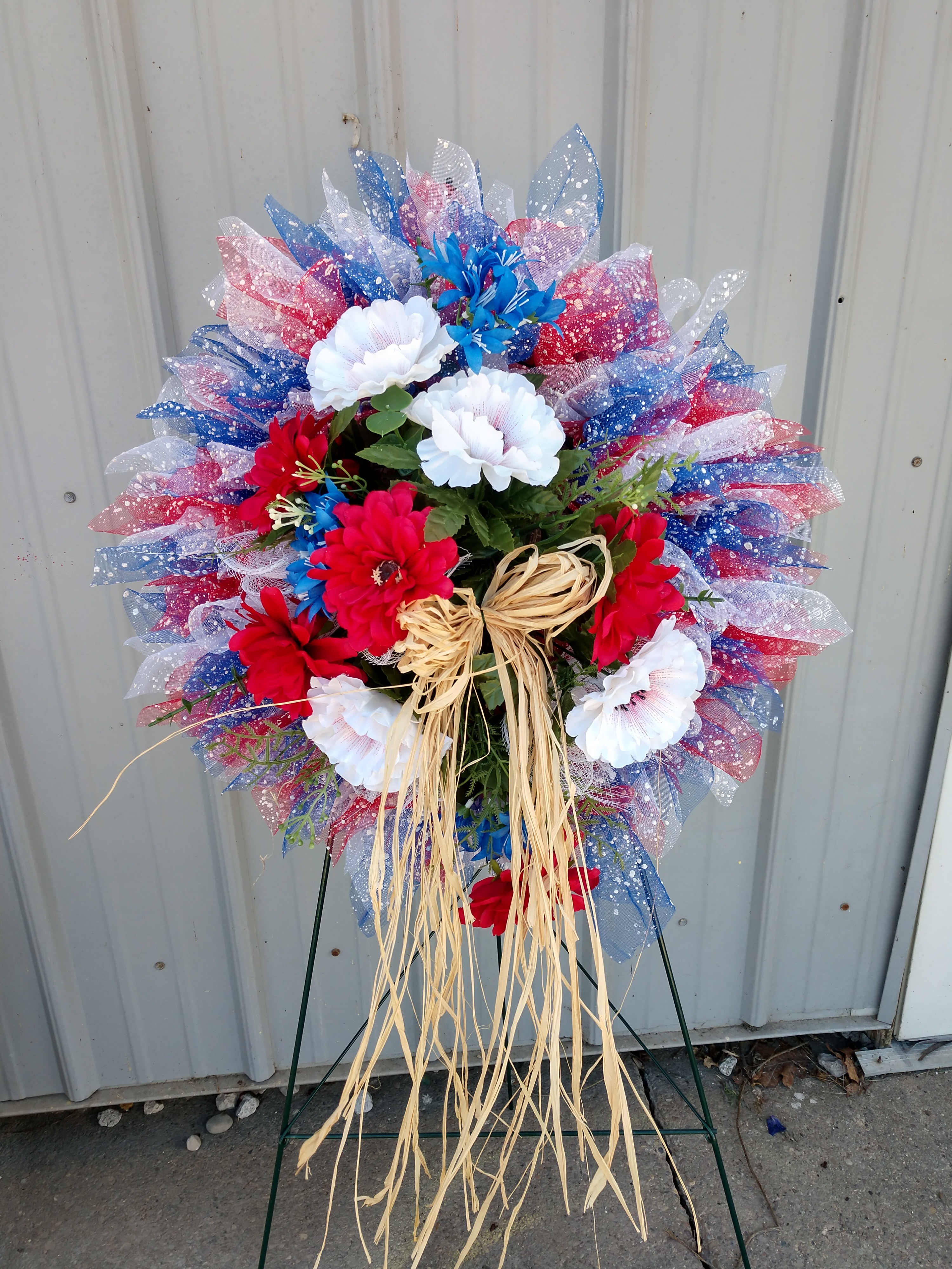 Red white and blue Door wreath (2) Red white and blue Door wreath (2) - Red white and blue door wreath 24x24 silk flowers red white and blue
