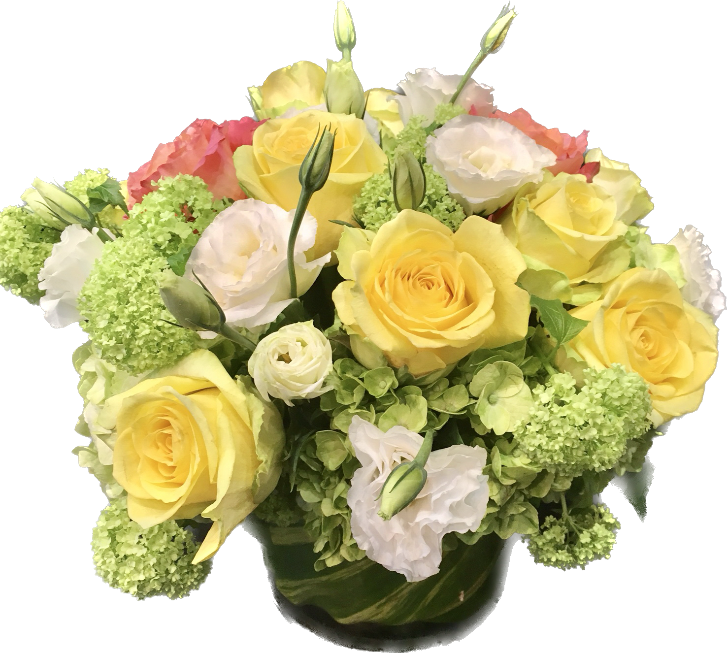 The Sunnyside - Rethink your expectations for the traditional flower bouquet by adding a bright burst of flora to your space. Our Sunnyside Arrangement features a colorful floral composition of green and yellow blooms, surrounded by fresh greenery. The perfect gift for any occasion, they'll love this sunny arrangement of vibrant color!