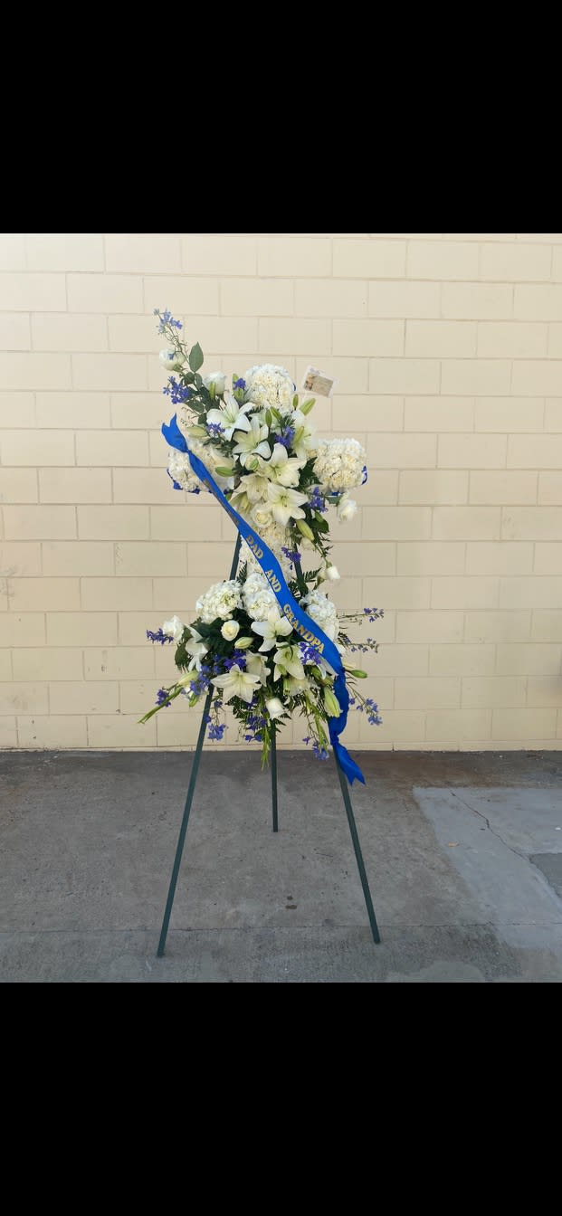 White and Blue Deluxe  Cross - Large Sympathy Cross in Whites and Blue(ribbon not included)