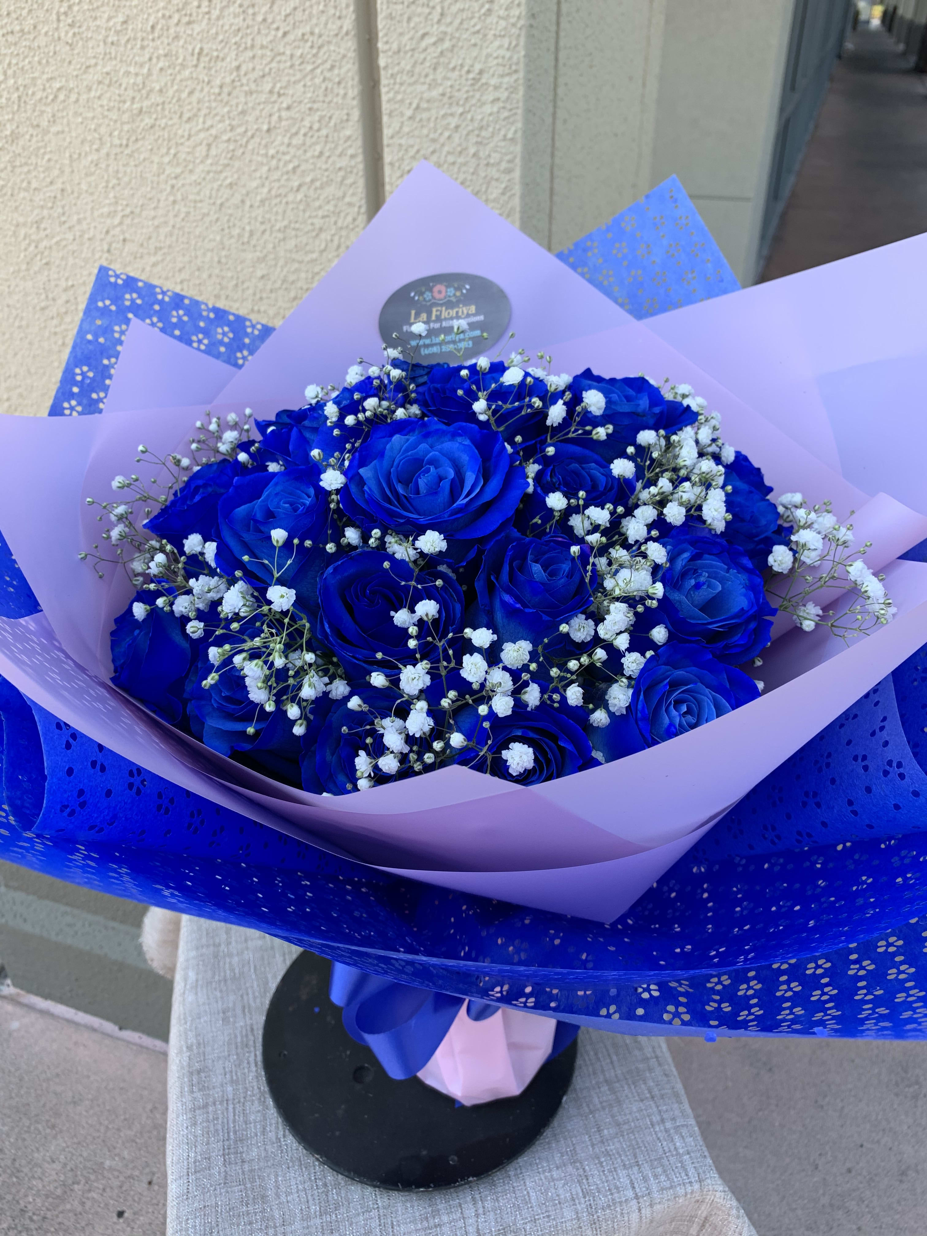 2 Dz. Blue Roses Wrapped Bouquet (PRE-ORDER ONLY) - 2 Dz. beautiful blue roses in a wrapped bouquet.  This bouquet must be PRE-ORDERED. No same day or next day delivery/pick-up.