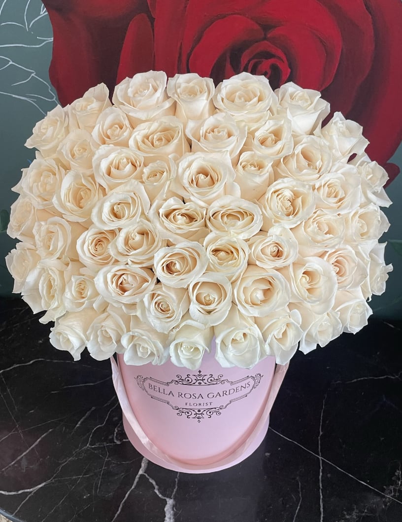 White Signature Rose Box  - Cream all white roses in our signature roses box