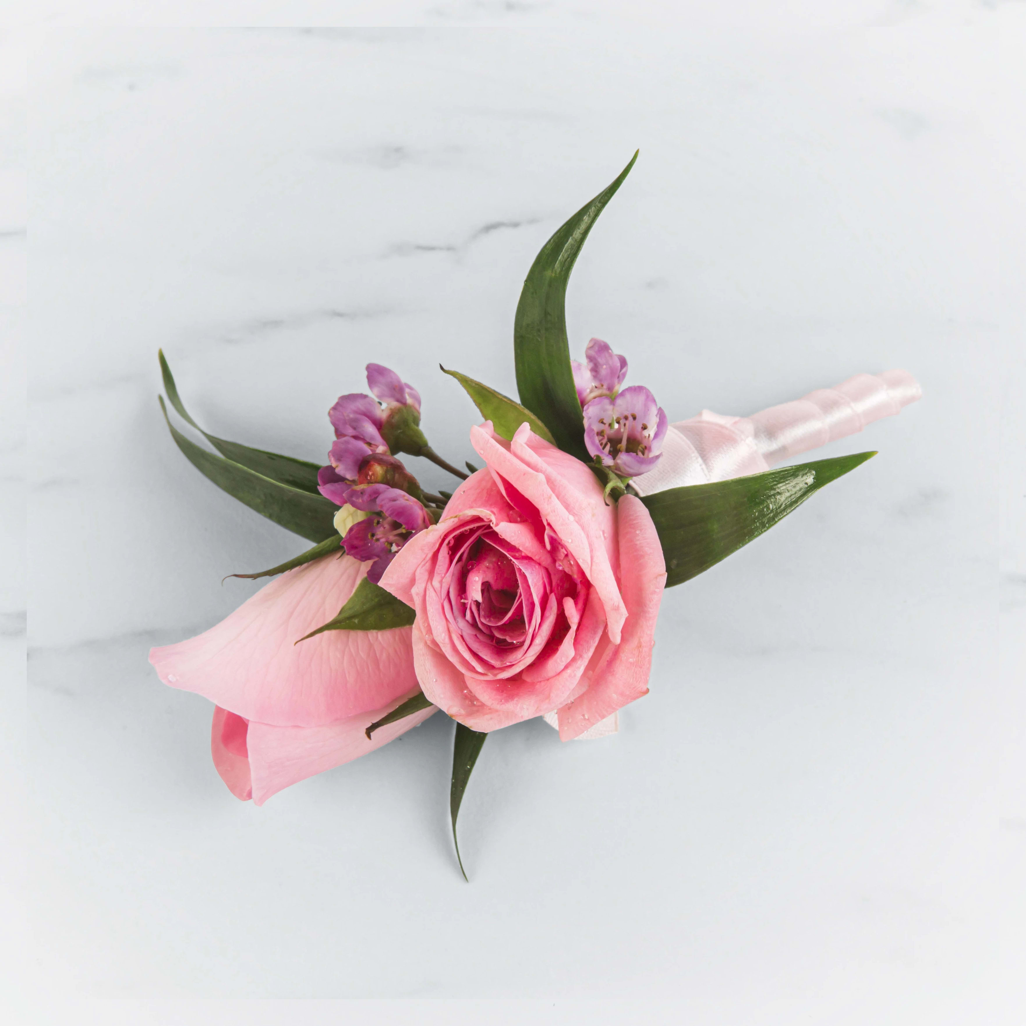 Classic White Open Heart with Pink Corsage Classic White Open Heart with Pink Corsage