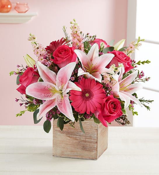 All about you Bouquet - We’ve brought together a dreamy mix of pink blooms, with hints of purple and lush green