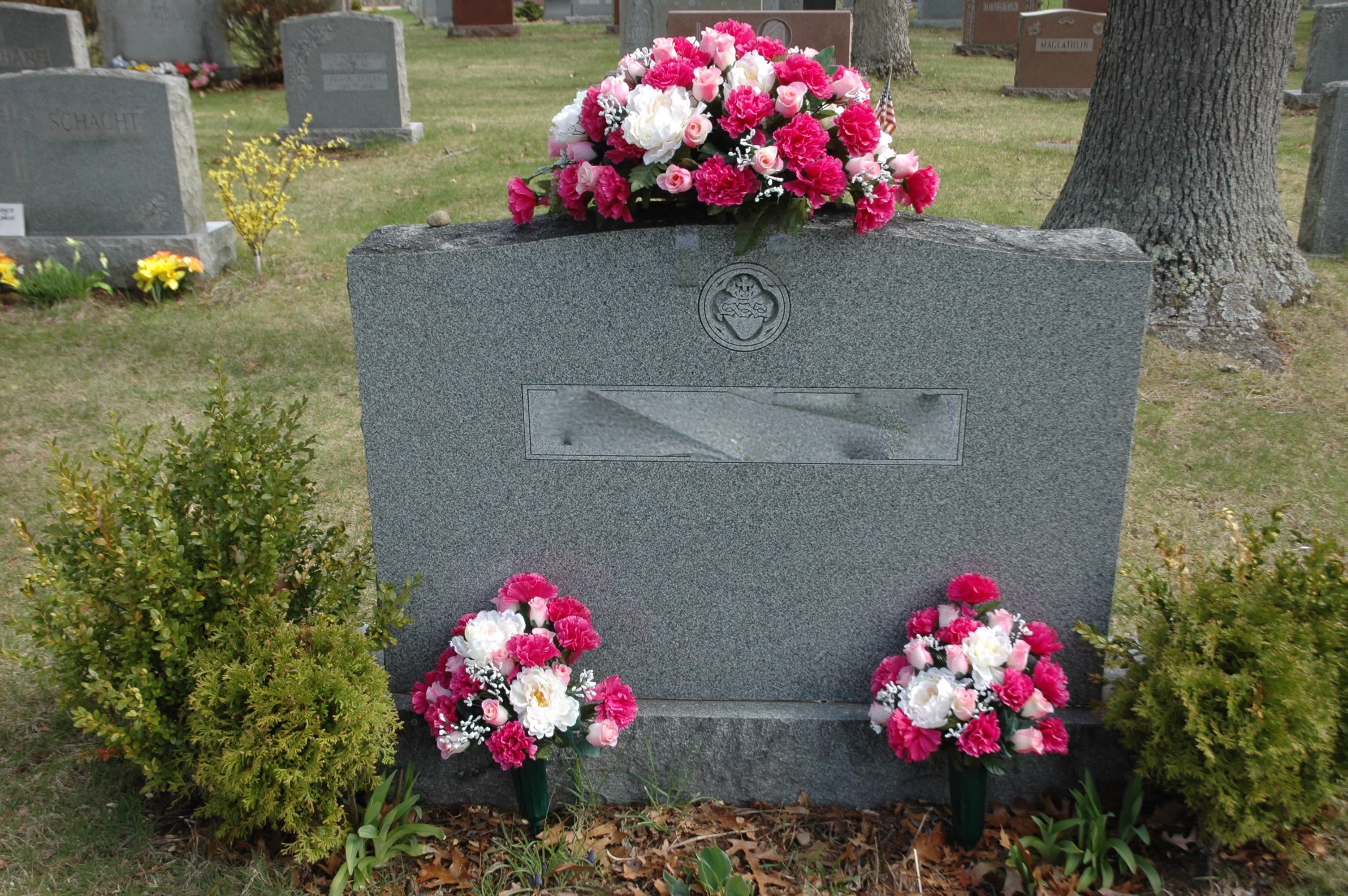 Memories - Silk Stone Topper and Florals in assorted spring colors...... delivered to Blue Hills Cemetery