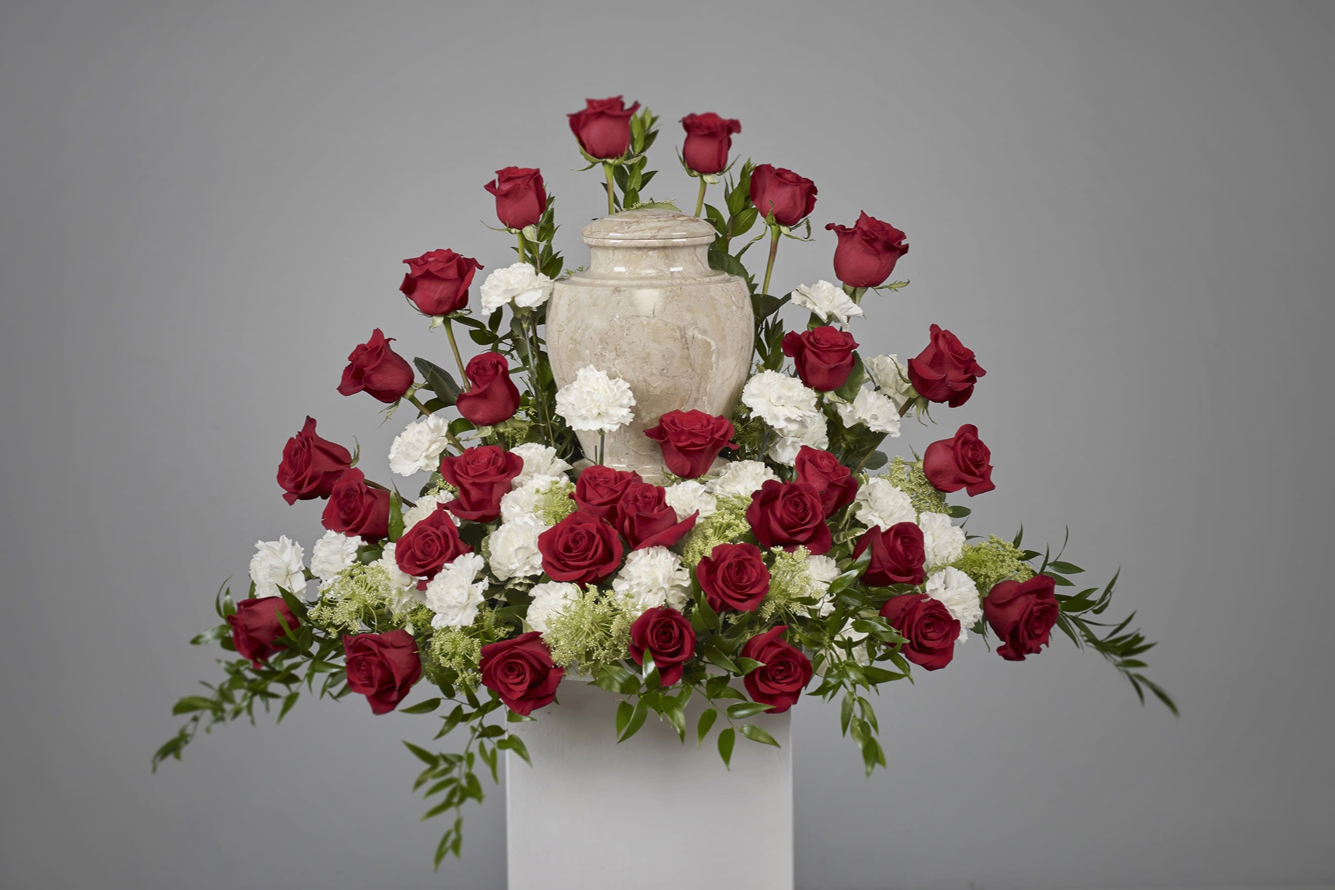 Forever Loved Forever Loved - Forever Loved - red roses and white carnations