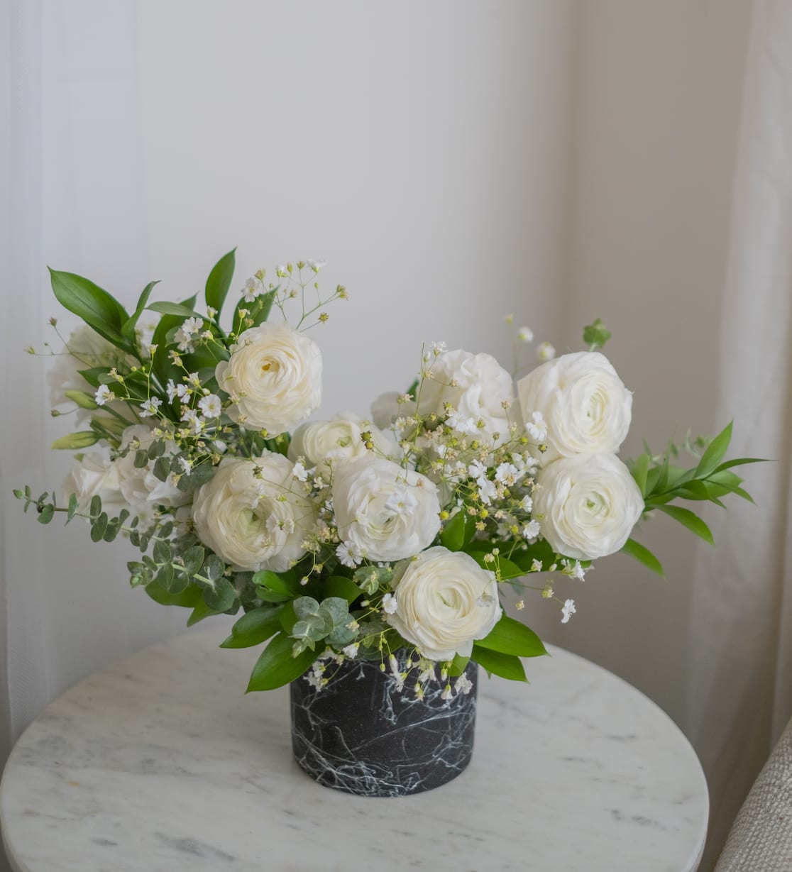 Parisian Morning  - Large inflorescence of white rununculuses fascinate with lightness and airiness and creates luxurious appearance. This is an exquisite composition for the dearest people!