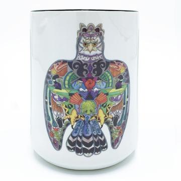 Thunderbird 15 Oz Mug by Sue Coccia Thunderbird 15 Oz Mug by Sue Coccia - Her Animal Spirits are inspired drawings in pen and ink, then meticulously painted with acrylics. The drawings depict animals from around the world. The totems reflect a deep spirituality, and when we begin to understand and respect their individual qualities and strengths, we realize we are all connected. 15 Oz mug is dishwasher and microwave safe. -A portion of the proceeds from this product will go to support wildlife conservation Made in United States of America