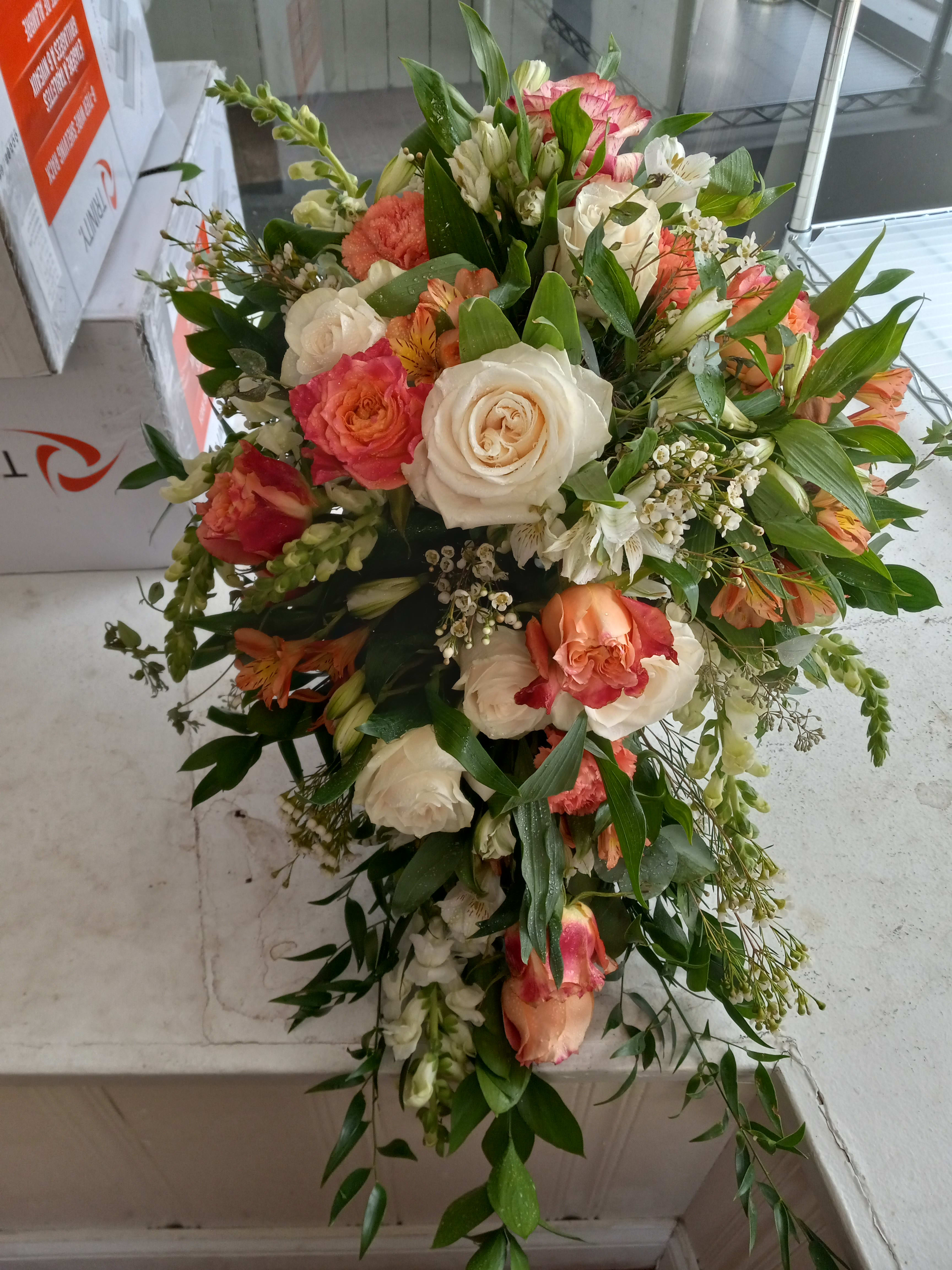Bridget's bridal cascade - Fresh and sparky mixed colors bridal cascading bouquet