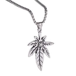 Men's Stainless Steel Plant Leaf Pendant with Neck Chain Men's Stainless Steel Plant Leaf Pendant with Neck Chain - Stainless Steel Plant Leaf Pendant with Stainless Steel 24" Neck Chain