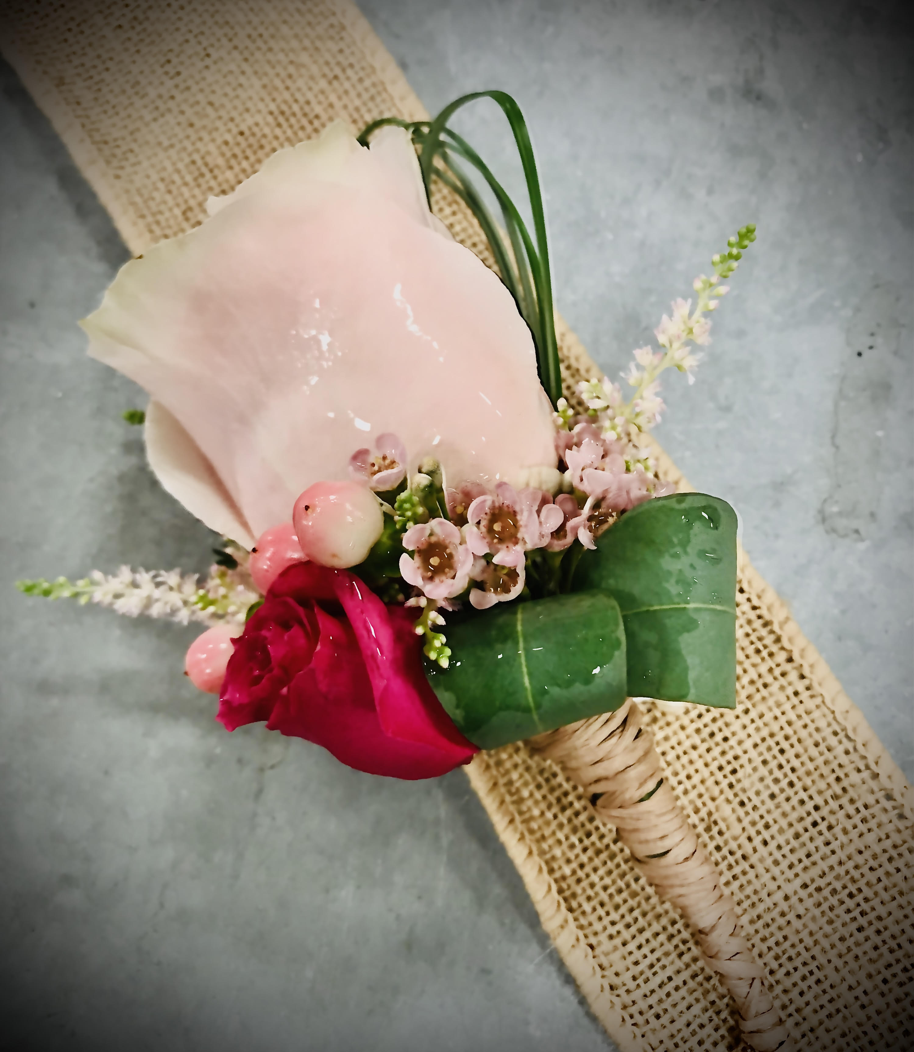 Boutonniere -  Rose Boutonierre with a modern twist.