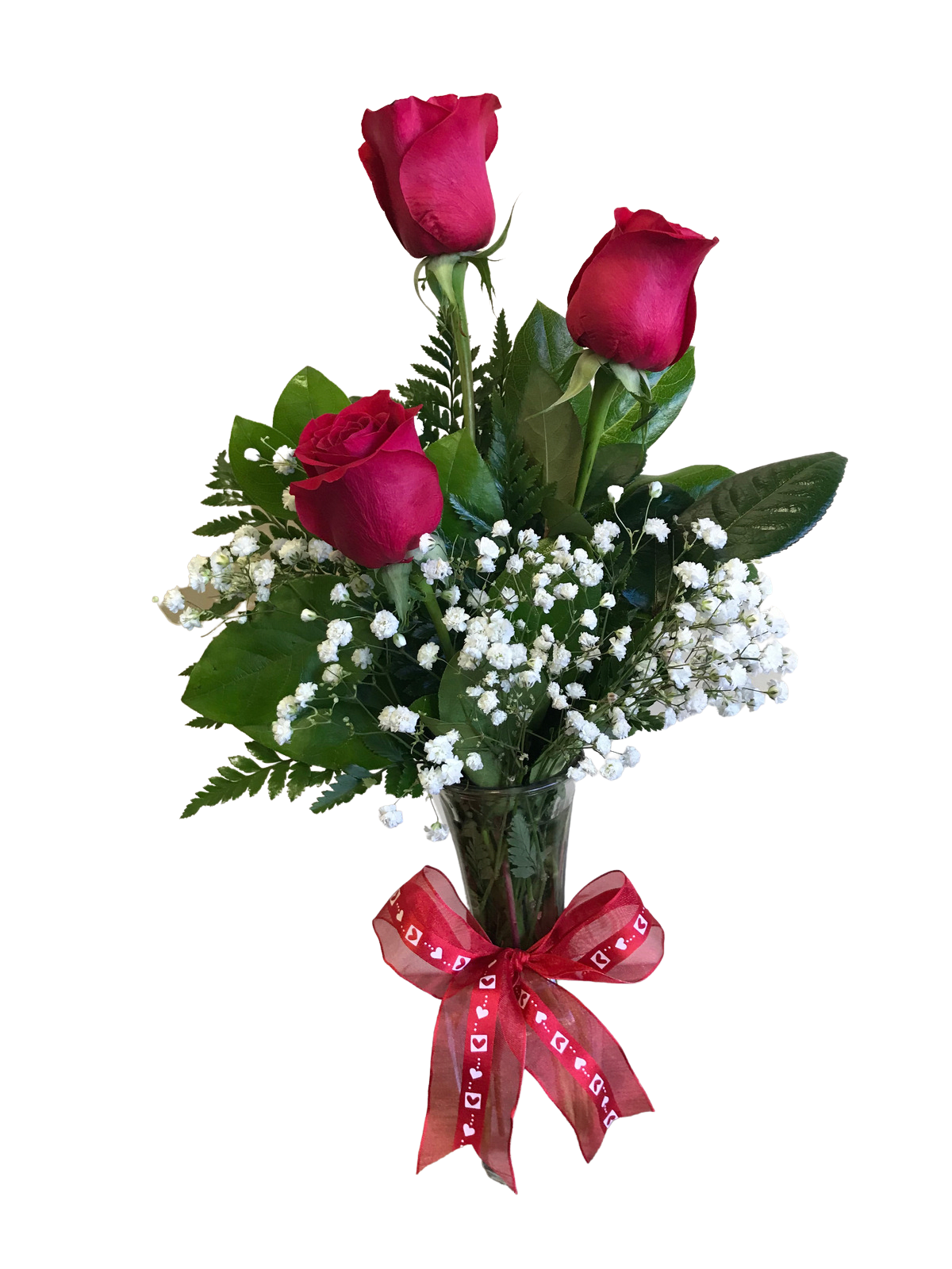Daddy's Girl - 3 Roses arranged in a glass vase with greenery and filler flowers