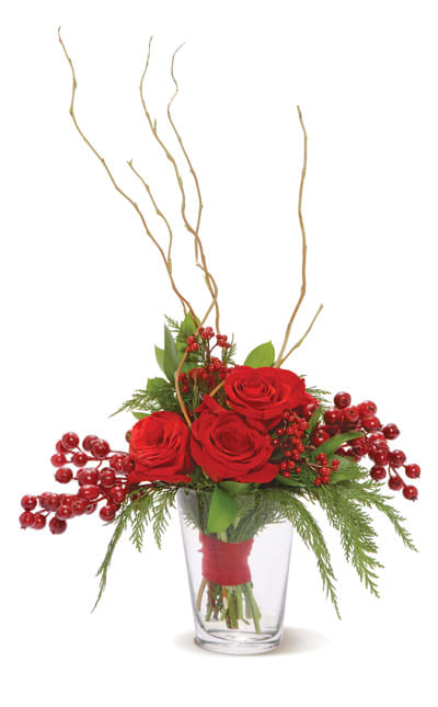 Hand-tied Holiday Bouquet - The perfect holiday posey awaits that special someone. Presented in a glass vase.