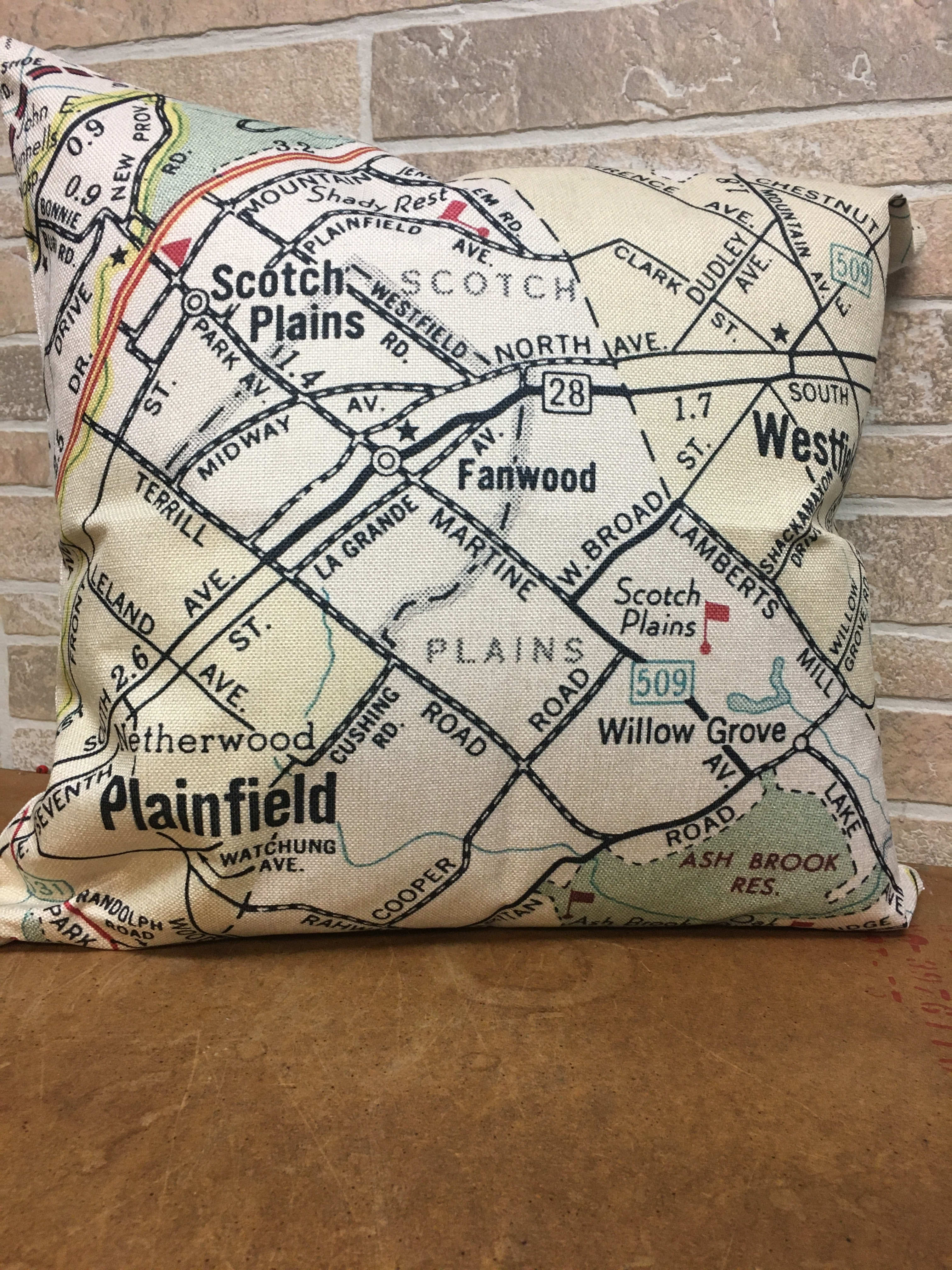 Vintage Fanwood Area Map Pillow in Westfield, NJ The Flower Shop