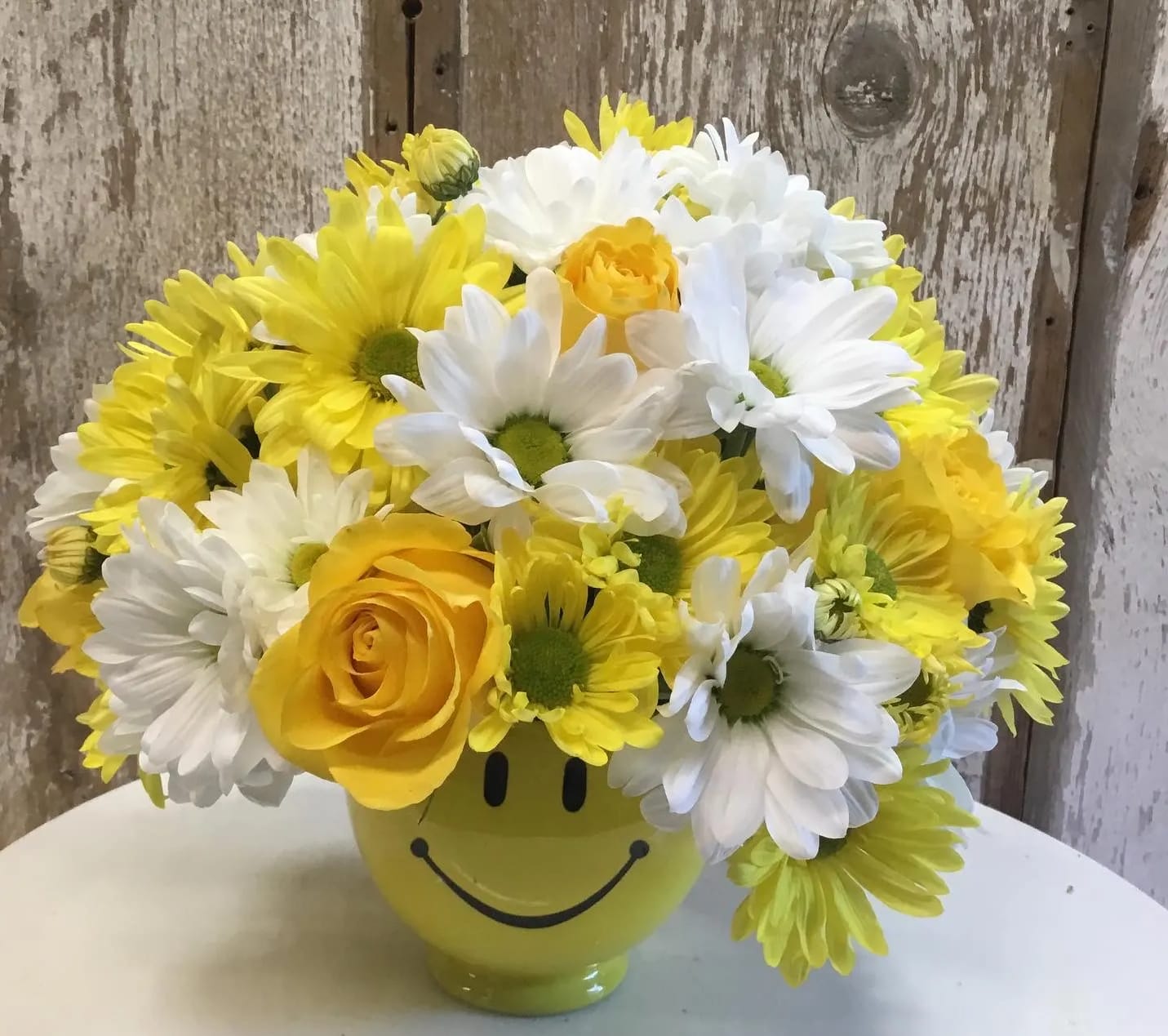 Mr. Sunshine - White and Yellow Daisies or Mums with Yellow Roses