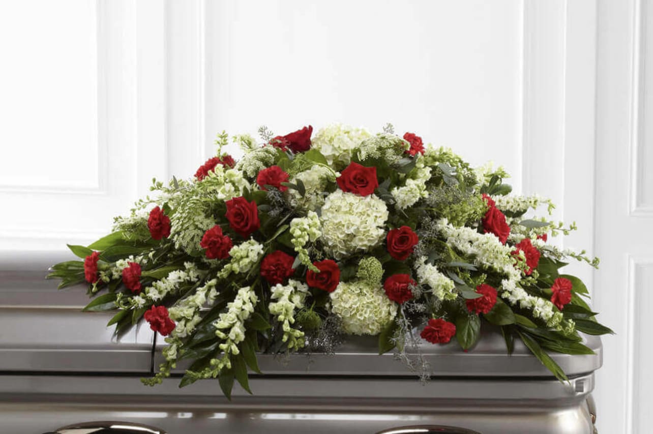 Red and White Casket spray  - Red and white casket spray 