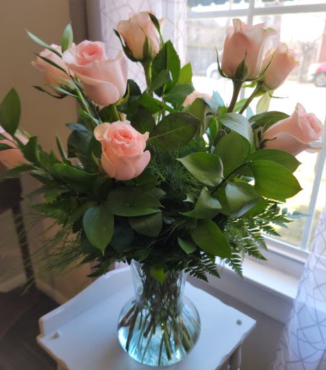 Dozen Long Stemmed Pink Roses by BloomNation™ - These pink roses are cheerful and fun! Dozen Long Stemmed Pink Roses by BloomNation™ is the perfect gift to show your love and appreciation.  APPROXIMATE DIMENSIONS: 25&quot; H X 18&quot; W  