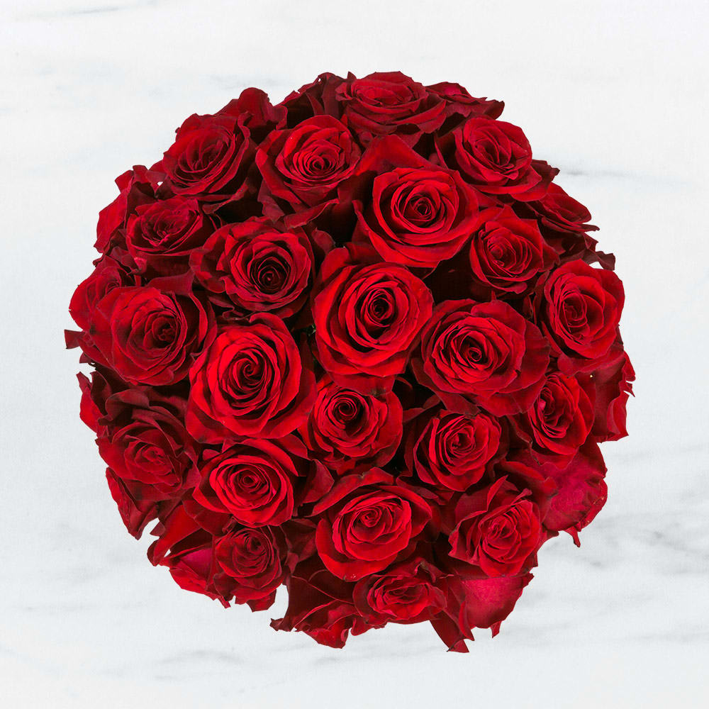 Three Dozen Red Roses by BloomNation™ - Make a bold statement with this beautifully simple design. Three Dozen Red Roses by BloomNation™ is the perfect gift for Valentine's Day, an Anniversary, or when anytime you're feeling romantic.   Arrangement Details: Three dozen red roses in a glass cylinder vase.  APPROXIMATE DIMENSIONS are 12"D X 12"H 
