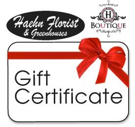 Haehn Florist Gift Card - Include a gift card with your order to allow the recipient to shop with us!