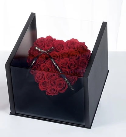 Black luxury acrylic rose cube box  - Black acrylic luxury  box with red roses 