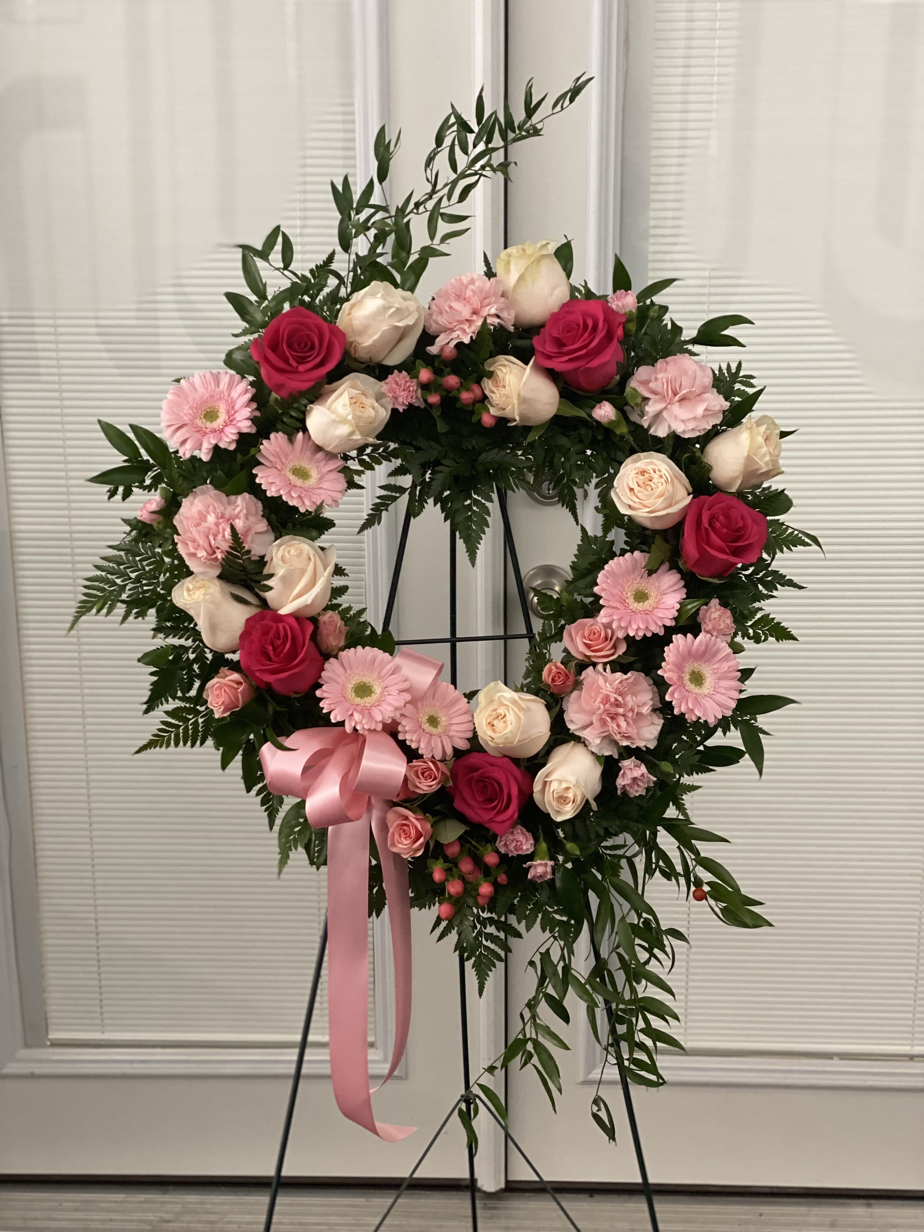 Pink Open Heart - When you need a beautiful way to convey your sympathy and love, this open heart standing spray is the perfect choice. 