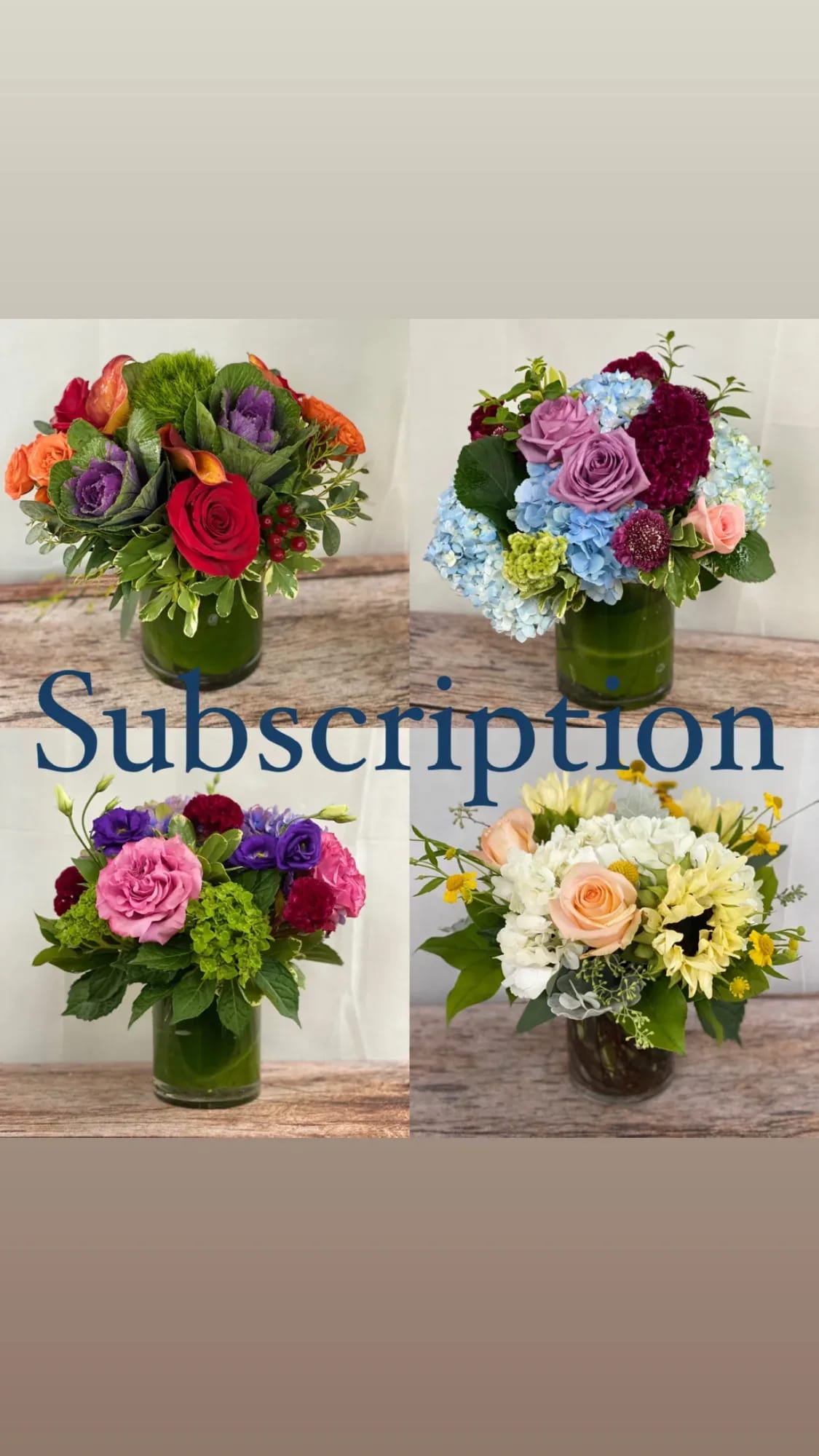 Weekly Subscritpion - The gift that keeps on giving! Perfect for your home, office or gift for that special someone. Fresh, seasonal blooms will arrive each week at your door. Have a certain style you'd like us to accommodate? Let us know in the special instructions field.