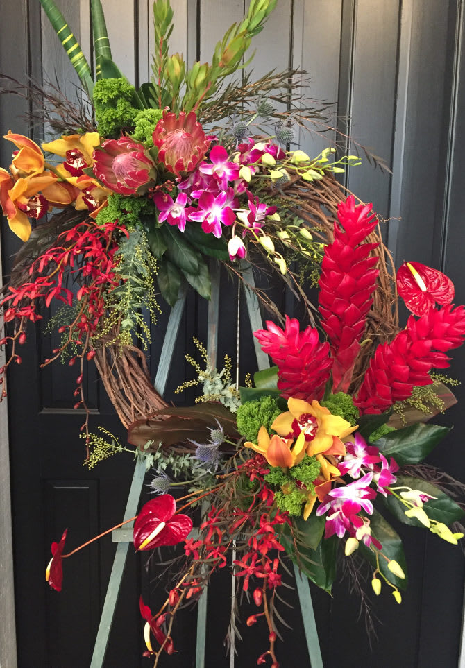 Orchid and Exotic Wreath Spray Orchid and Exotic Wreath Spray - Beautiful wreath spray in jewel tones.