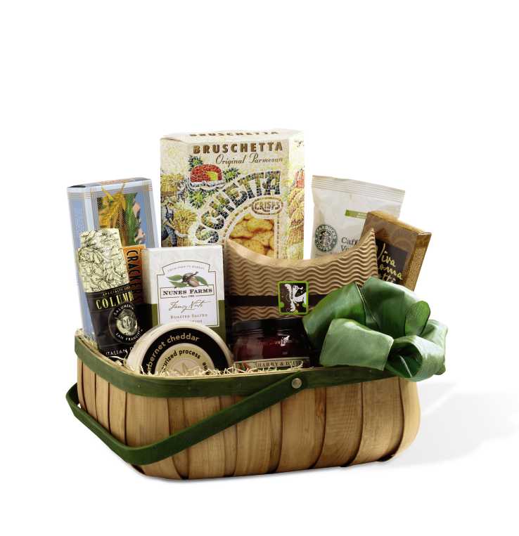 The FTD Heartfelt Sympathies Gourmet Basket - The FTD Heartfelt Sympathies Gourmet Basket is a warm collection of gourmet treats to convey your deepest sympathies for their loss. A green rimmed natural woodchip basket accented with a green taffeta ribbon arrives with a collection of gourmet delicacies they are sure to appreciate during this time of grief and sadness.