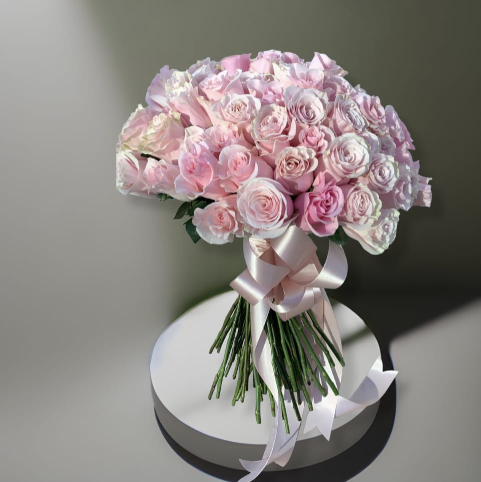 Pink perfection  - 100 pink roses hand-tired bouquet 