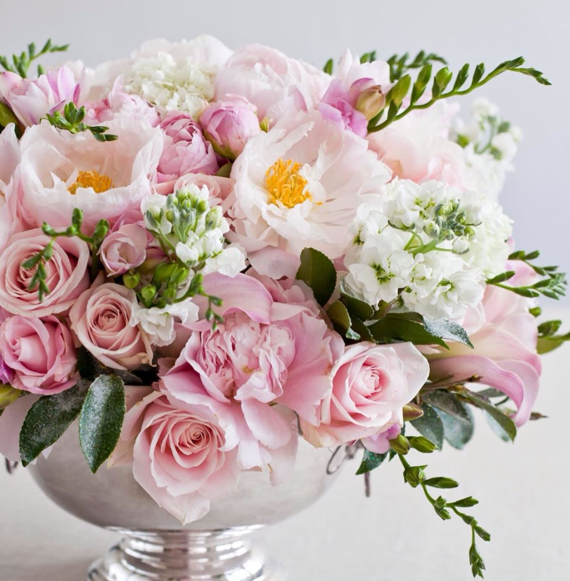 Selin - Blush color combination for all happy occasions. Adorable seasonal flowers tucked in nice silver vase. Ideal for your mom for Mother's Day, or loved one for Valentine's Day, or your boss on Boss's Day. This arrangement will make anyone's day happy and memorable.