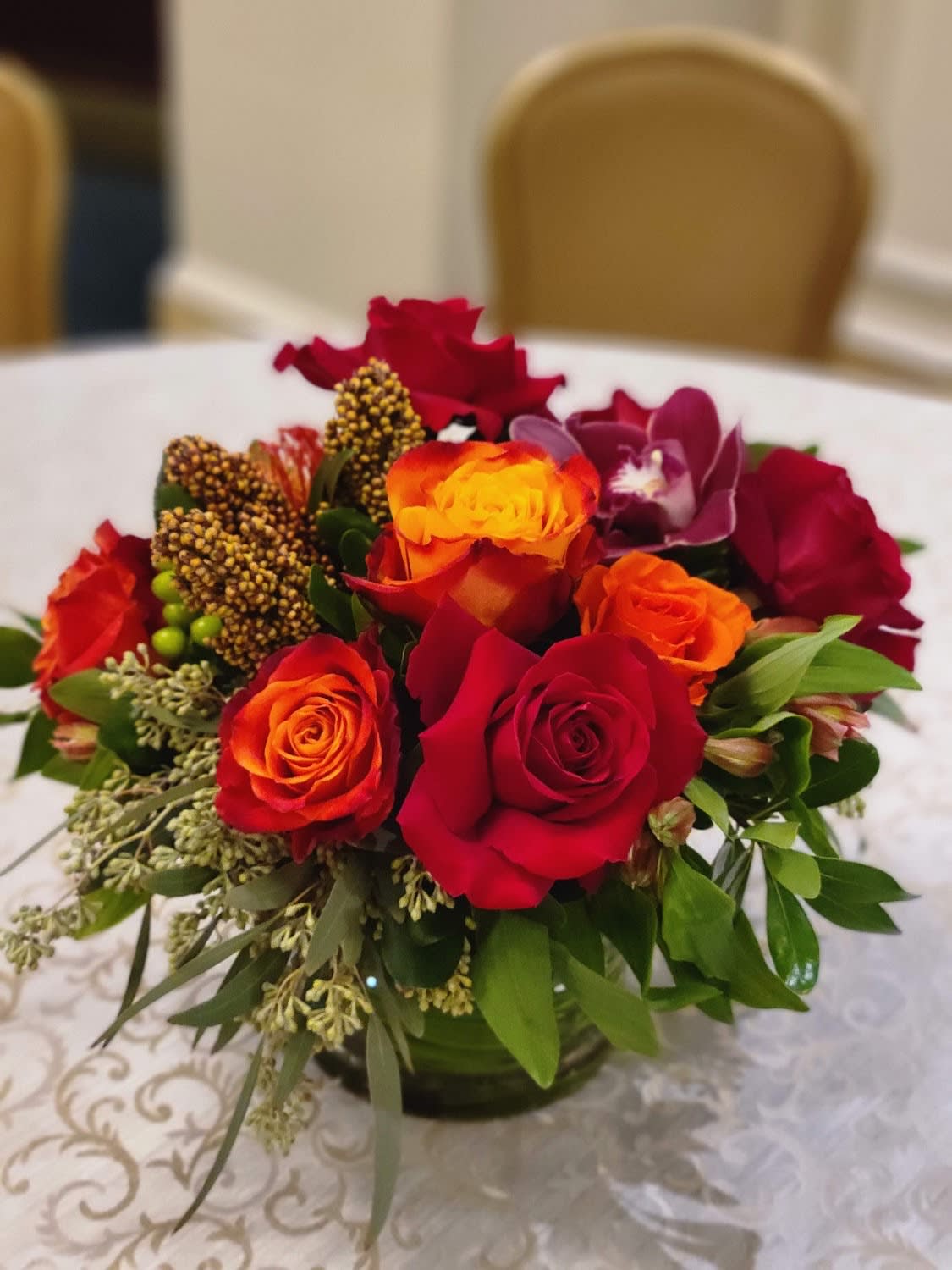 Fall in Love - Cymbidium Orchids, Roses, Alstromeria, Tulips, Sorghum
