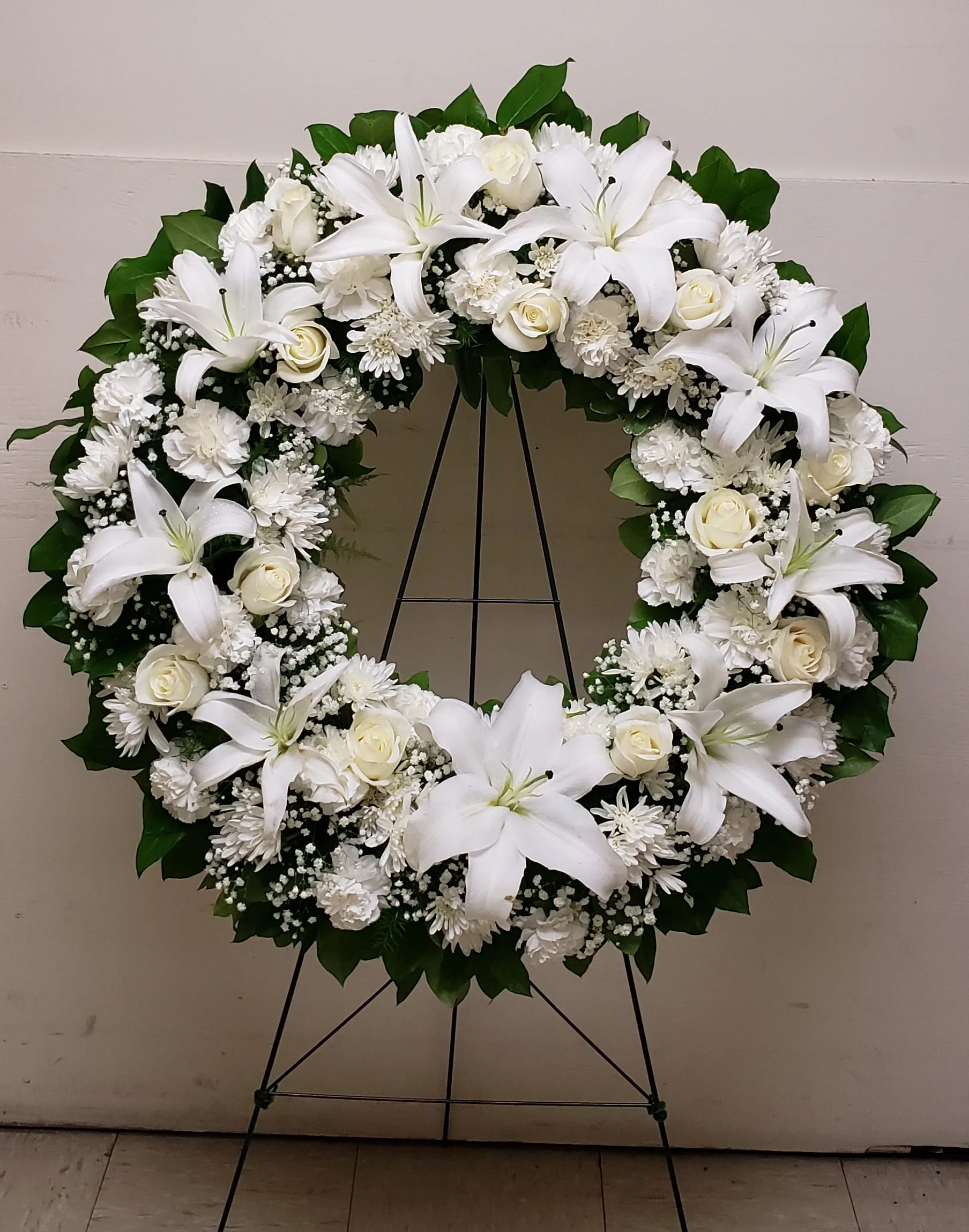White wreath Large white stand wreath in Houston, TX - T. G. F. FLOWERS