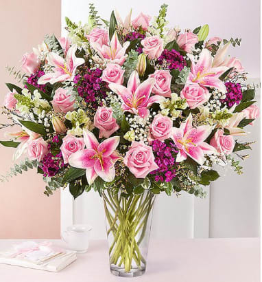 Amazing DAY Amazing DAY - Large vase filled with lilies, stock, roses and snapdragons
