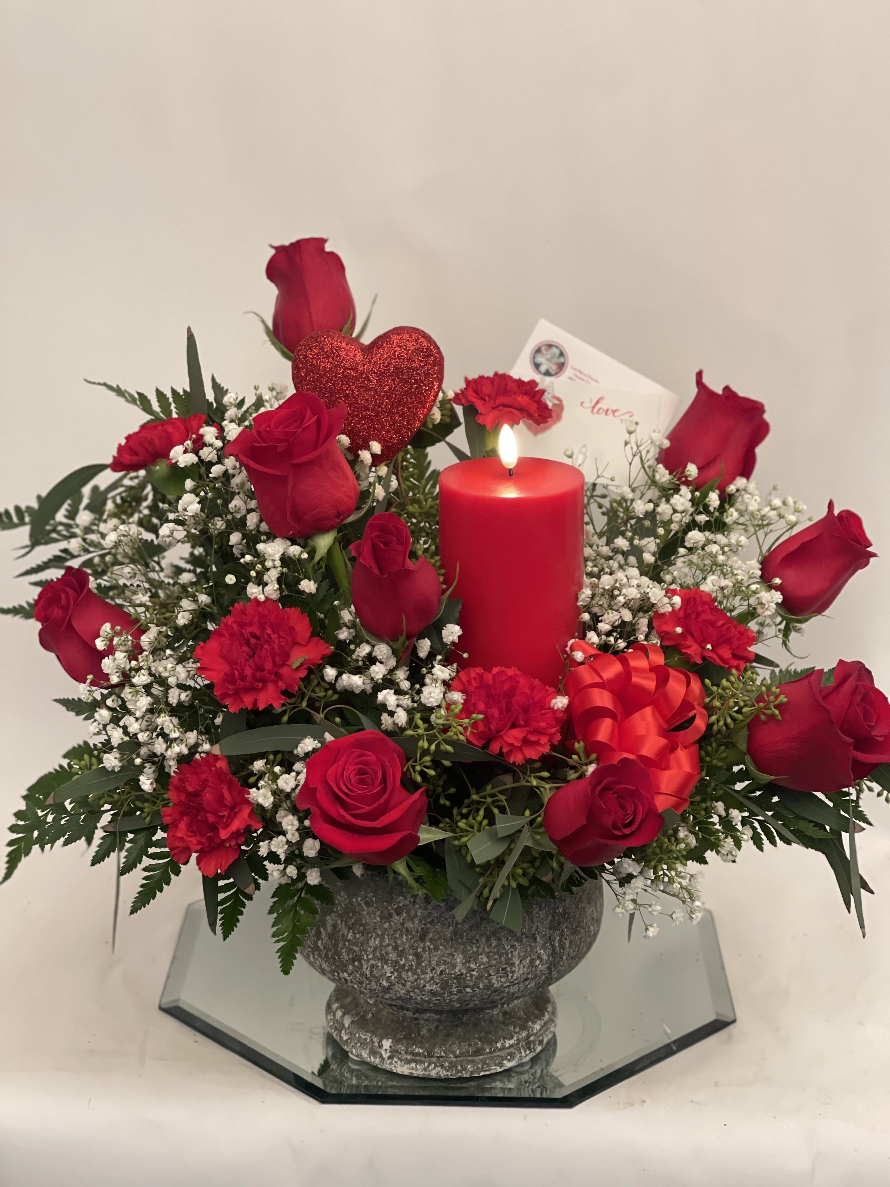 Flaming Love Floral  - Real Wax battery operated candle (no scent) 